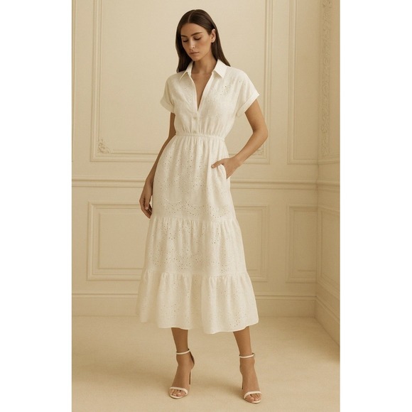 Sam Edelman Women's White Eyelet Dress Size 14. Boho Wedding Maxi Dress NWOT - Picture 1 of 6